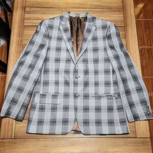 Haggar 2-Button Black & Grey Plaid Suit Blazer - Size 42R